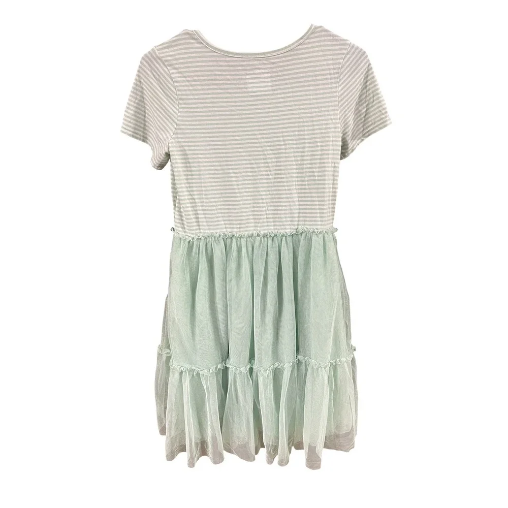 Cat & Jack Girls XL 14 Mint Green Striped Tulle Tiered Tutu Dress Short Sleeve